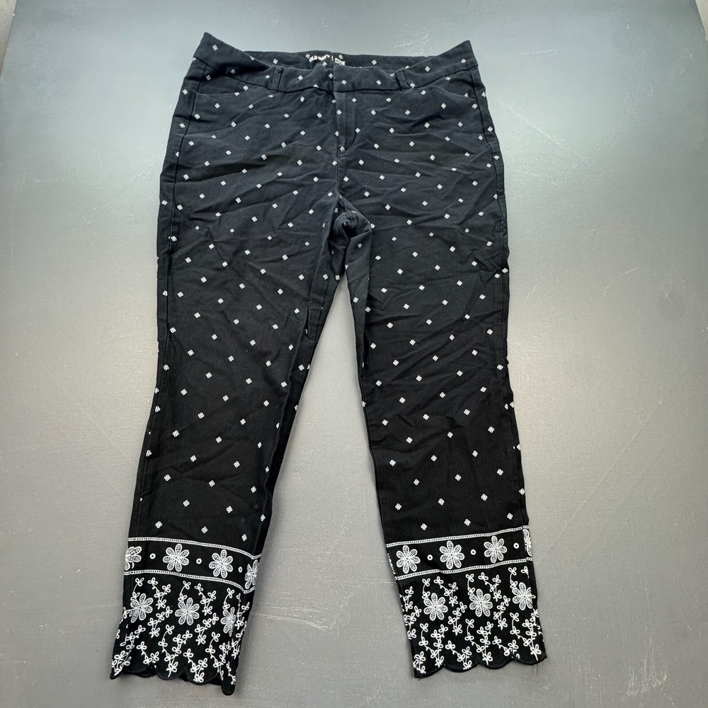 Old Navy Pixie Pants Women's 6 Black White Floral Mid Rise Stretch Ankle Boho